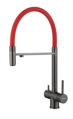 Смеситель для кухни ZORG ASGARD PREMIUM PVD Gunblack+Red hose
