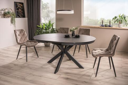 Стол обеденный SIGNAL PORTO Ceramic темно-серый мрамор/черный мат 120-160/120