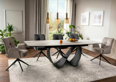 Стол обеденный SIGNAL INFINITY Ceramic Nature Cloud белый/черный 160-240/95