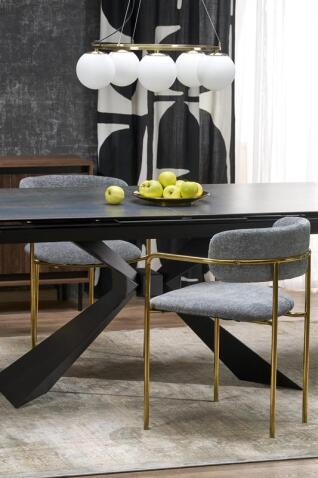 Стол обеденный HALMAR LUCIANO синий мрамор/черный 180-230/90