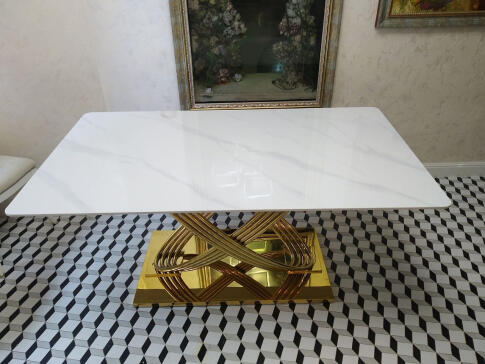 Стол обеденный SIGNAL HERMES эффект белого мрамора/золотой 160/90