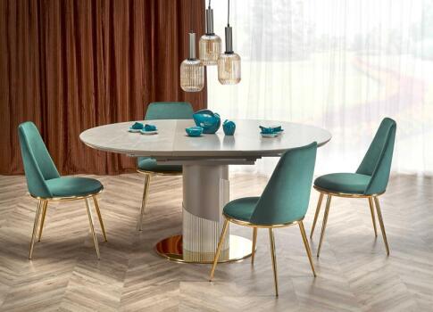 Стол обеденный HALMAR MUSCAT серый мрамор/светло-серый/золотой 120-160/120