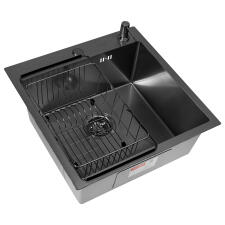 Комплект для кухни ARFEKA ECO AR мойка 500*500, коландер F, дозатор BLACK DECOR VOLCANIC