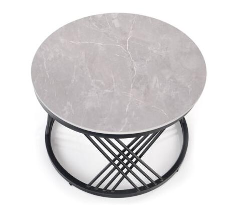 Комплект HALMAR FLAMINGO (2 стола журнальных) серый мрамор/черный, 60/40 и 80/46
