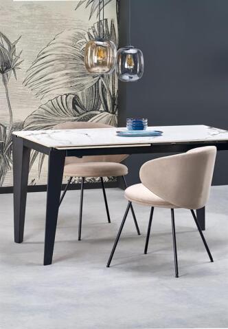 Стол обеденный HALMAR FELIX белый мрамор/черный 141-201/81