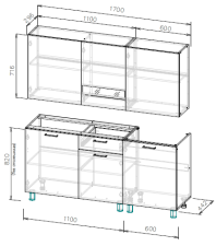 Кухонный гарнитур SV-МЕБЕЛЬ "Розалия" без столешницы (1,7 м) Ясень Шимо светлый/Ясень Шимо тёмный