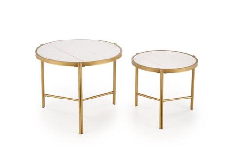 Комплект HALMAR FATIMA (2 стола журнальных) белый мрамор/золотой