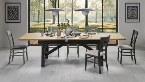 Стол обеденный HALMAR FIESTA дуб натуральный/черный 200-280/100