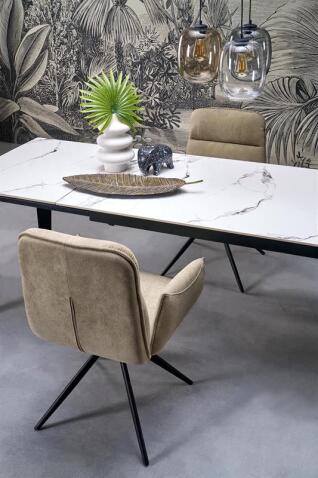 Стол обеденный HALMAR FELIX белый мрамор/черный 141-201/81