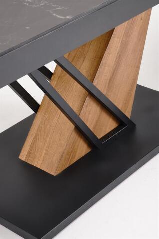 Стол обеденный HALMAR VOLANT 140 черный мрамор/дуб золотой 140-180/90