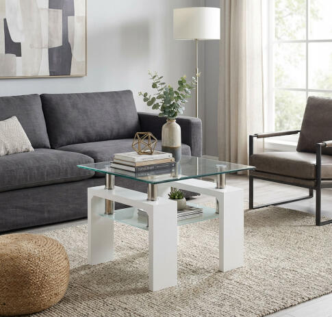 Стол журнальный HALMAR DIANA H KWADRAT прозрачный/белый, 60/60/55
