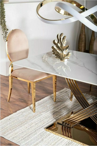 Стол обеденный SIGNAL HERMES эффект белого мрамора/золотой 160/90