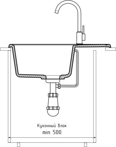 Кухонная мойка GRANFEST QUARZ Z-13 темно-серый + сифон