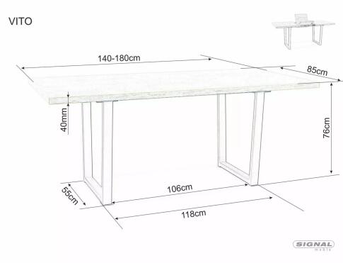 Стол обеденный SIGNAL VITO дуб артизан/черный 140-180/85