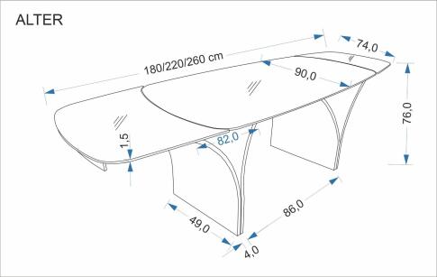 Стол обеденный HALMAR ALTER бежевый мрамор/черный 180-260/90
