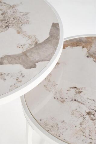 Комплект HALMAR INES (2 стола журнальных) бежевый мрамор/белый