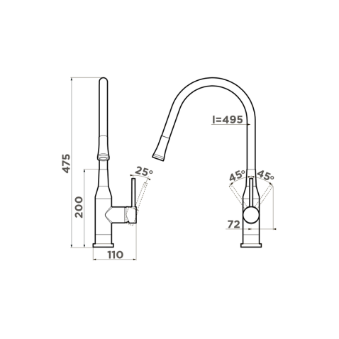 Смеситель для кухни Omoikiri Yatomi BN R нержавеющая сталь