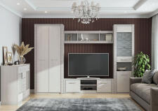 Пенал SV-МЕБЕЛЬ (МС Гамма 20 К) Серия №4 Ясень анкор  светлый / Сандал светлый, со стеклом