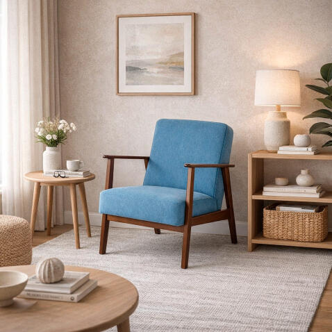 Кресло HALMAR MILANO 1S tap. Castel 74 синий/орех