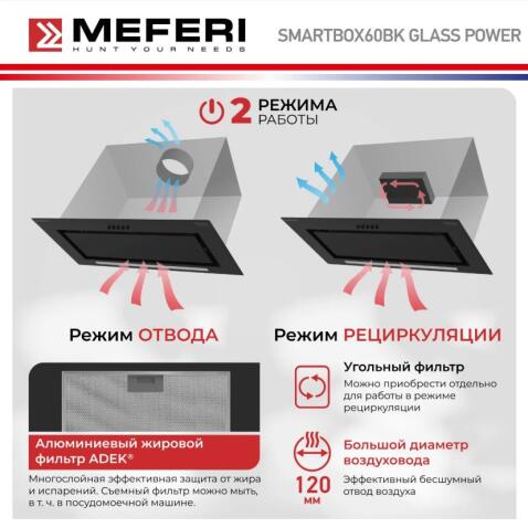 Вытяжка кухонная MEFERI SMARTBOX60BK GLASS POWER