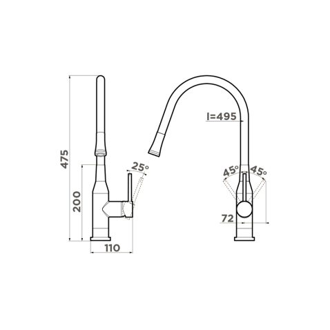 Смеситель для кухни Omoikiri Yatomi-BN-GR нержавеющая сталь