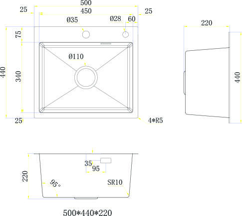 Кухонная мойка из нержавейки BLANTEK LS-5044S Brushed (+ 500B40S)