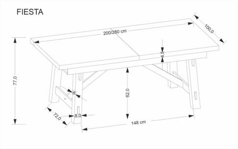 Стол обеденный HALMAR FIESTA дуб натуральный/черный 200-280/100