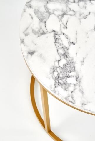 Комплект HALMAR PAOLA (2 стола журнальных) белый мрамор/золотой, 60/40 и 38/34