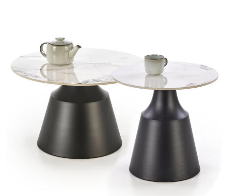 Комплект HALMAR MAGNETA (2 стола журнальных) белый мрамор/черный
