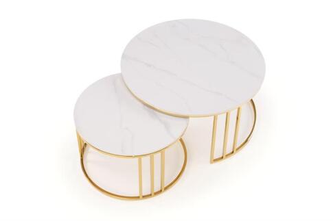 Комплект HALMAR MERCURY 3 (2 стола журнальных) белый мрамор/золотой