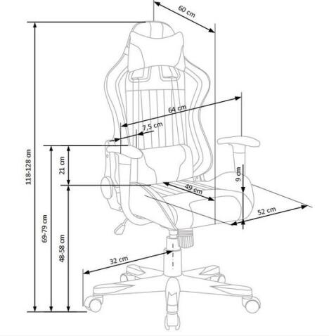 Кресло компьютерное HALMAR CAYMAN светло-серый/бирюзовый