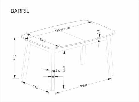 Стол обеденный HALMAR BARRIL дуб артизан/черный 130-170/80