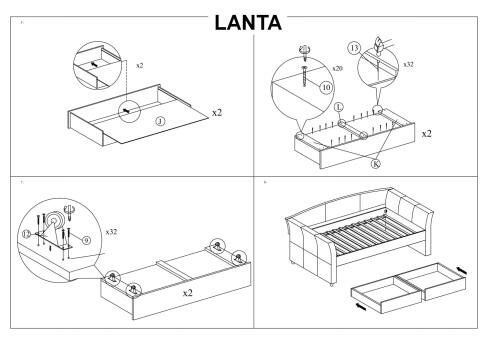 Кровать SIGNAL LANTA tap. 54 серый, 90/200