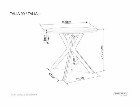 Стол обеденный SIGNAL TALIA эффект серого мрамора/черный 90
