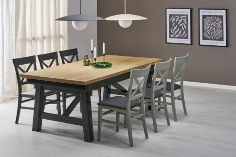 Стол обеденный HALMAR FIESTA дуб натуральный/черный 200-280/100