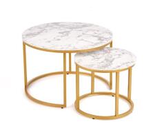 Комплект HALMAR PAOLA (2 стола журнальных) белый мрамор/золотой, 60/40 и 38/34