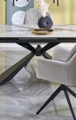 Стол обеденный HALMAR LUCIANO белый мрамор/черный 180-230/90