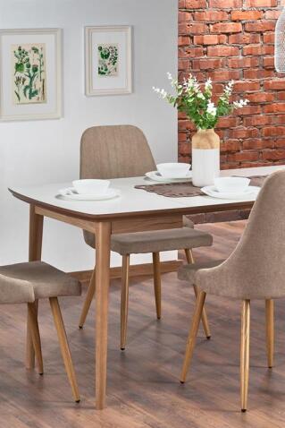 Стол обеденный HALMAR BARRET белый матовый/дуб лефкас 90-190/80