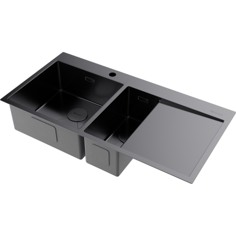 Кухонная мойка из нержавейки Omoikiri Akisame 100-2-GM-L вороненая сталь