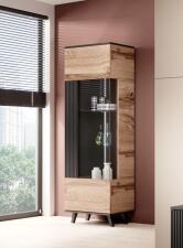 Шкаф-витрина HALMAR RANDOM W-1 дуб вотан/черный