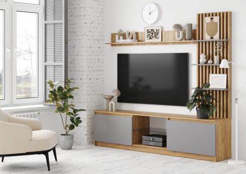 Стенка МК Стиль БОСТОН НМ-001 дуб крафт золотой/серый шифер