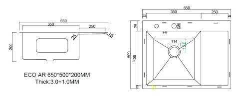 Мойка ARFEKA ECO AR 650*500 L BLACK PVD NANO
