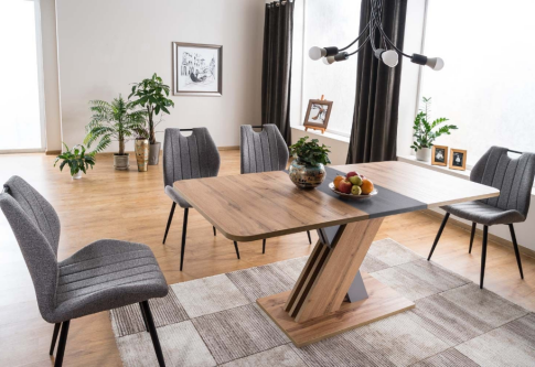 Стол обеденный SIGNAL EXEL D дуб вотан/серебряный 140-180/85