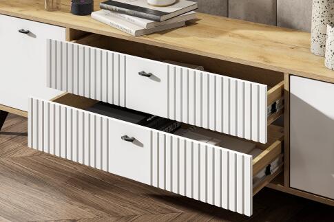 Тумба для ТВ SV-МЕБЕЛЬ (МС Милан К) Дуб Золотой/Белый матовый, с ящиками