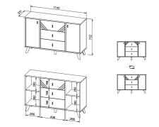 Комод NN Мебель (МС Байкал К) Дуб Золотой/Графит, 3 ящика 2 створки