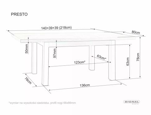 Стол обеденный SIGNAL PRESTO дуб кремона/кашемир 140-218/80
