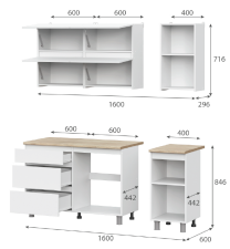 Кухонный гарнитур NN Мебель "Токио" Серия 3 (1,6 м) Белый текстурный/Дуб Сонома