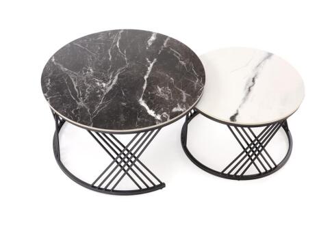 Комплект HALMAR FLAMINGO (2 стола журнальных) черный мрамор/белый мрамор/черный