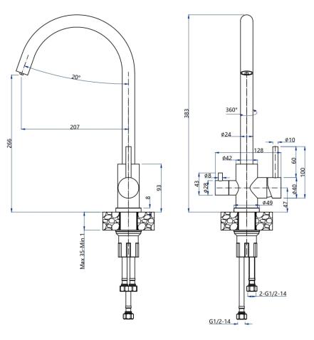 Смеситель для кухни GRANFEST QUARZ Z-5420 нержавейка