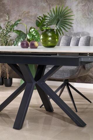 Стол обеденный HALMAR PLATAN белый мрамор/черный 140-180/85